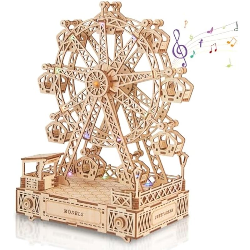 Hallisun 3D Wooden Puzzle for Adults with Music, Ferris Wheel Model Building Kit, DIY Handicraft Wood Model Hobbies, Birthday Gift for Family Friends, Home Decor, 260 pcs - Image 1